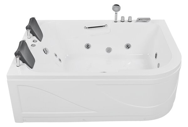 Pravá rohová vírivá vaňa biela akrylátová 170 x 119 cm podvodné LED svetlá pre 2 osoby hydromasážna