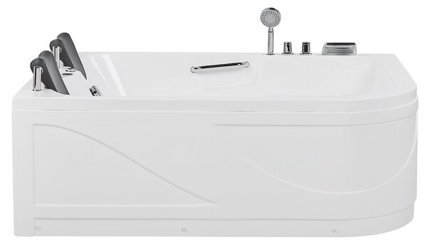 Pravá rohová vírivá vaňa biela akrylátová 170 x 119 cm podvodné LED svetlá pre 2 osoby hydromasážna