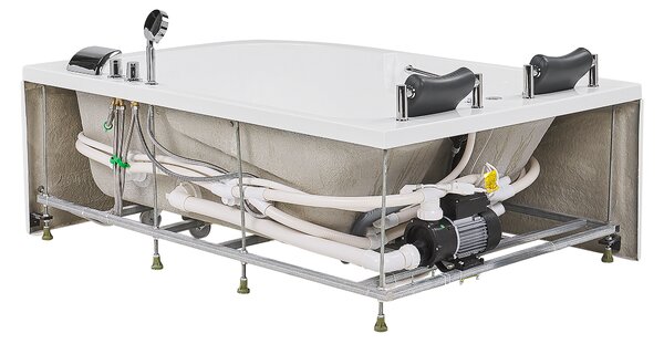 Pravá rohová vírivá vaňa biela akrylátová 170 x 119 cm podvodné LED svetlá pre 2 osoby hydromasážna