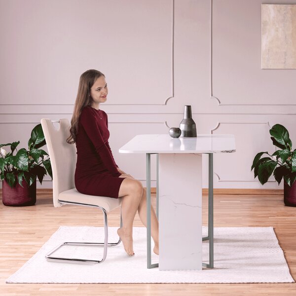 KONDELA Jedálenská stolička, béžová Dulux Velvet látka/svetlé šitie, ABIRA NEW
