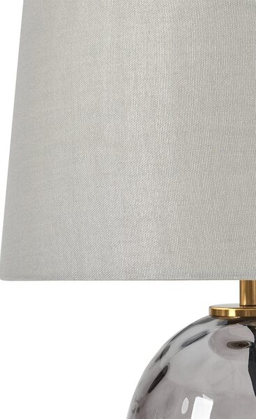Stolná lampa priehľadná sivá dymový sklenený podstavec látkové tienidlo moderný dizajn