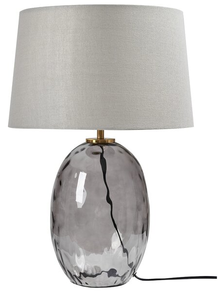 Stolná lampa priehľadná sivá dymový sklenený podstavec látkové tienidlo moderný dizajn