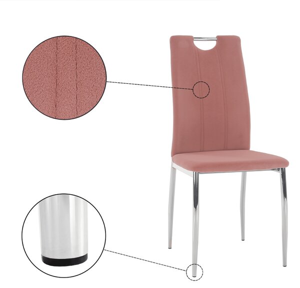 KONDELA Jedálenská stolička, ružová Velvet látka/chróm, OLIVA NEW