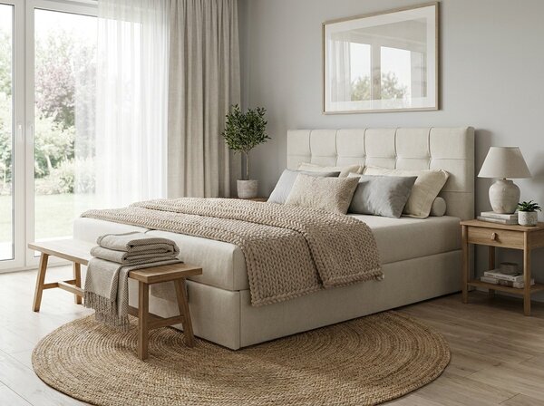 Čalúnená posteľ boxspring DIRELIS VIBE 140x200 cm krémová Matrac: Matrac Bonell pružinový