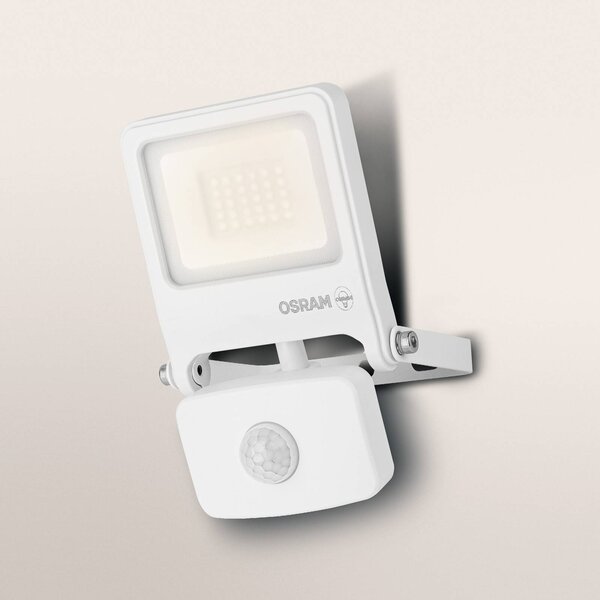 OSRAM exterierove bodove svetla ENDURA FLOOD, biely, senzor 20 W 830 IP44, Biela / opálová, Hliník, Nástenné bodové svietidlo