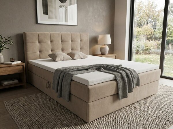 Čalúnená posteľ boxspring DIRELIS TRINITY 140x200 cm béžová Matrac: Matrac Bonell pružinový