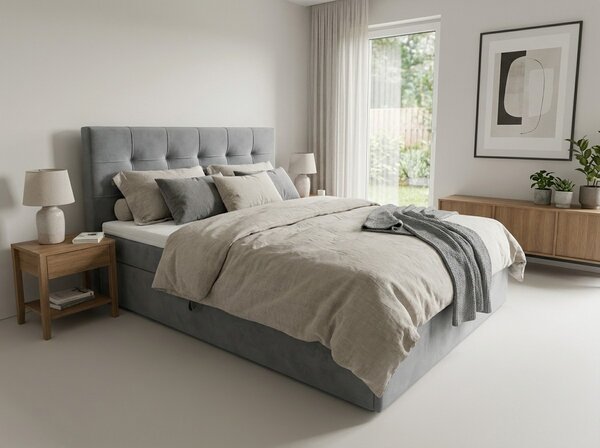 Čalúnená posteľ boxspring DIRELIS TRINITY 140x200 cm sivá Matrac: Matrac Bonell pružinový