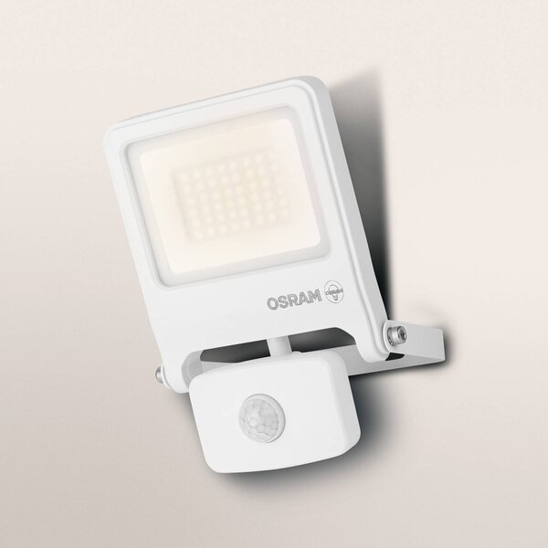 OSRAM exterierove bodove svetla ENDURA FLOOD, biely, senzor 30 W 830 IP44, Biela / opálová, Hliník, Nástenné bodové svietidlo