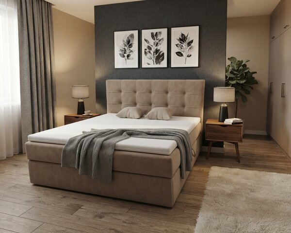 Čalúnená posteľ boxspring DIRELIS TRINITY 140x200 cm béžová Matrac: Matrac Bonell pružinový