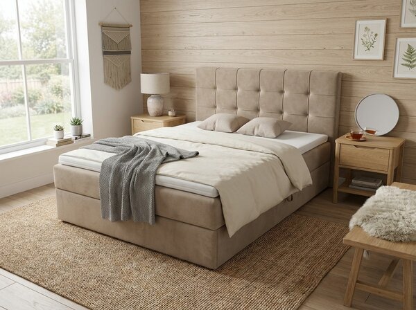Čalúnená posteľ boxspring DIRELIS TRINITY 140x200 cm béžová Matrac: Matrac Bonell pružinový