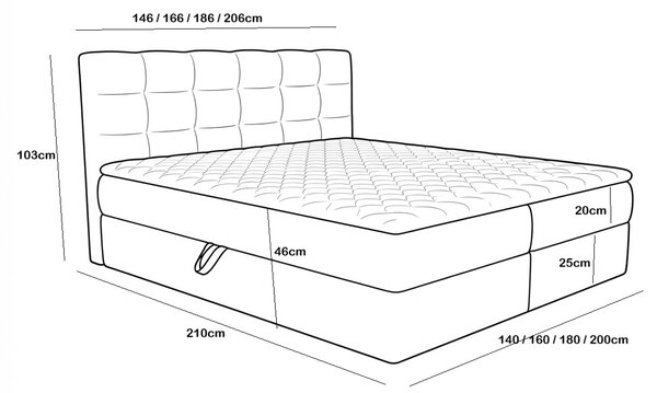 Čalúnená posteľ boxspring DIRELIS VIBE 140x200 cm tmavo sivá Matrac: Matrac Bonell pružinový