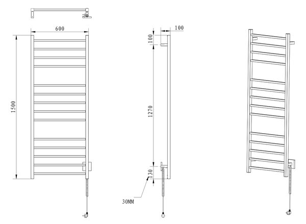 Sapho Sapho, ESKINADO elektrický sušiak uterákov, hranatý, 600x1500 mm, 130 W, čierna matná, ER450BV