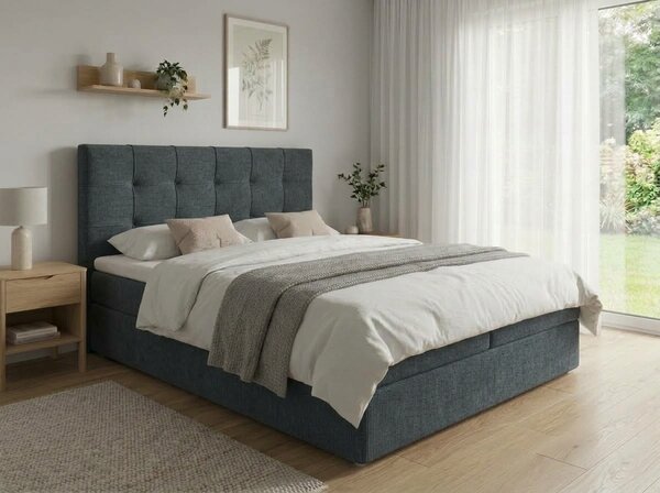 Čalúnená posteľ boxspring DIRELIS VIBE 140x200 cm tmavo sivá Matrac: Matrac Bonell pružinový