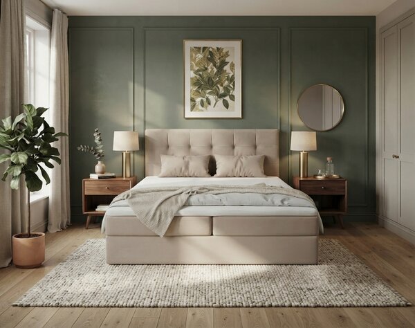 Čalúnená posteľ boxspring DIRELIS TRINITY 140x200 cm béžová Matrac: Matrac Bonell pružinový