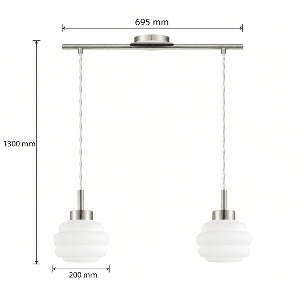 BRILAGI - LED luster na lanku RETRO GLASS 2xE27/60W/230V matný chróm/biela