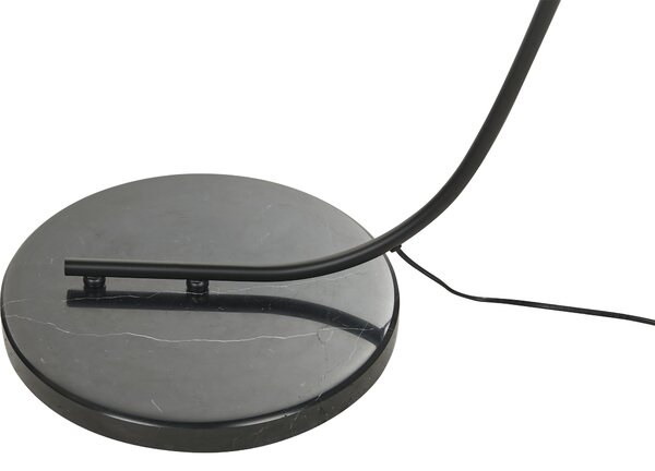 Stojaca lampa čierna kovová oblúková stojanová lampa s papierovým tienidlom s ratanovým efektom