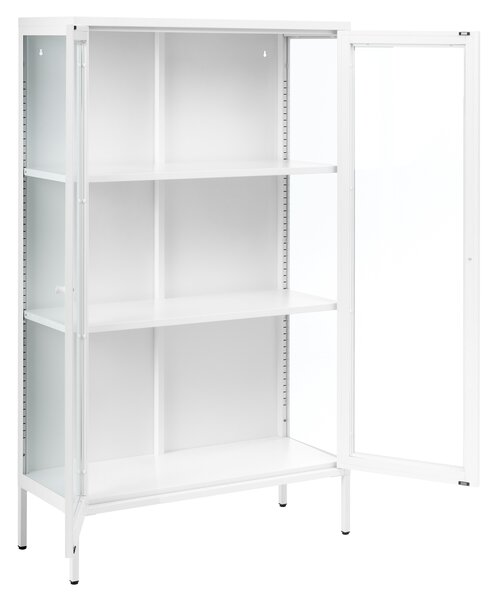 Vitrína biela kovová oceľ 90 x 35 x 150 cm 2 dvierka sklenená predná a bočná časť skrinka moderný štýl kancelária