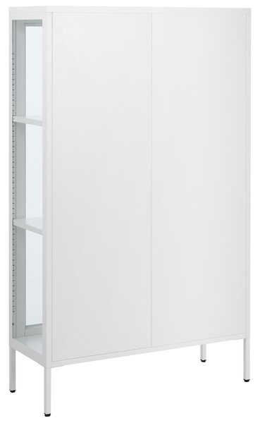 Vitrína biela kovová oceľ 90 x 35 x 150 cm 2 dvierka sklenená predná a bočná časť skrinka moderný štýl kancelária