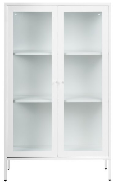 Vitrína biela kovová oceľ 90 x 35 x 150 cm 2 dvierka sklenená predná a bočná časť skrinka moderný štýl kancelária