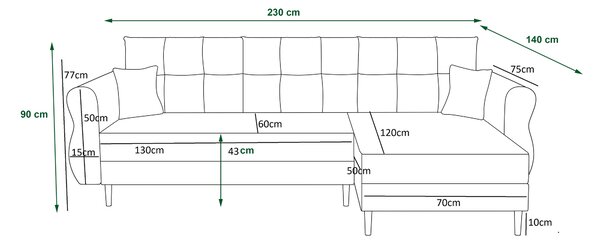 Rozkladacia obojstranná sedacia súprava do L SILVIANO 230x140 cm, sivá