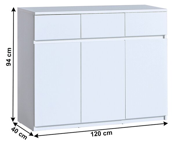 KONDELA Komoda 3D3S, biela arktická, ARTEMIA