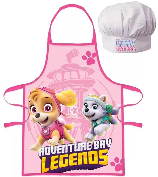 Detská / dievčenská zástera s kuchárskou čiapkou Tlapková patrola - Paw Patrol - Skye a Everest - pre deti 3 - 8 rokov