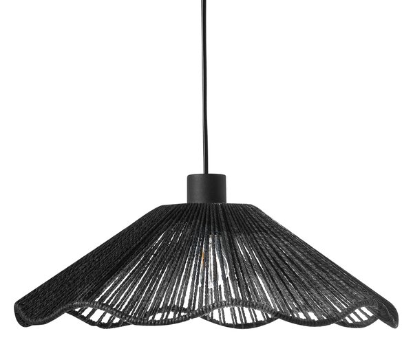 Závesná lampa čierna papierové tienidlo kovová základňa ručná výroba boho rustikálny štýl kuchyňa jedáleň