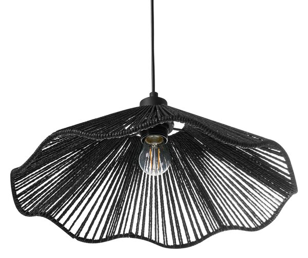 Závesná lampa čierna papierové tienidlo kovová základňa ručná výroba boho rustikálny štýl kuchyňa jedáleň