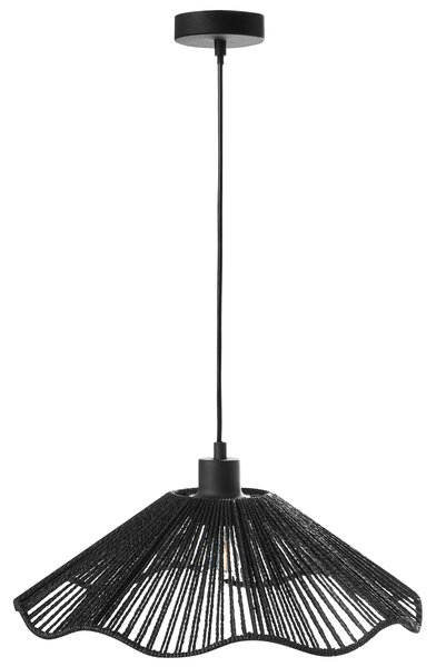 Závesná lampa čierna papierové tienidlo kovová základňa ručná výroba boho rustikálny štýl kuchyňa jedáleň