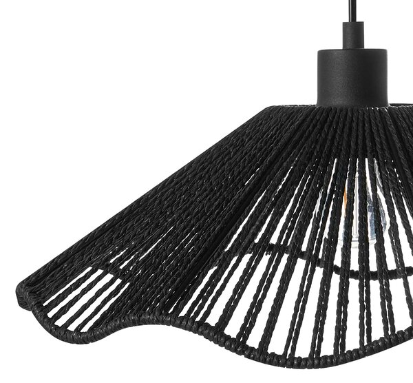 Závesná lampa čierna papierové tienidlo kovová základňa ručná výroba boho rustikálny štýl kuchyňa jedáleň