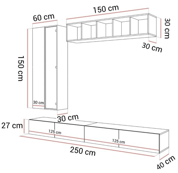 OBÝVACIA STENA DAZIO 2 KAŠMÍR LESK LED 250 cm