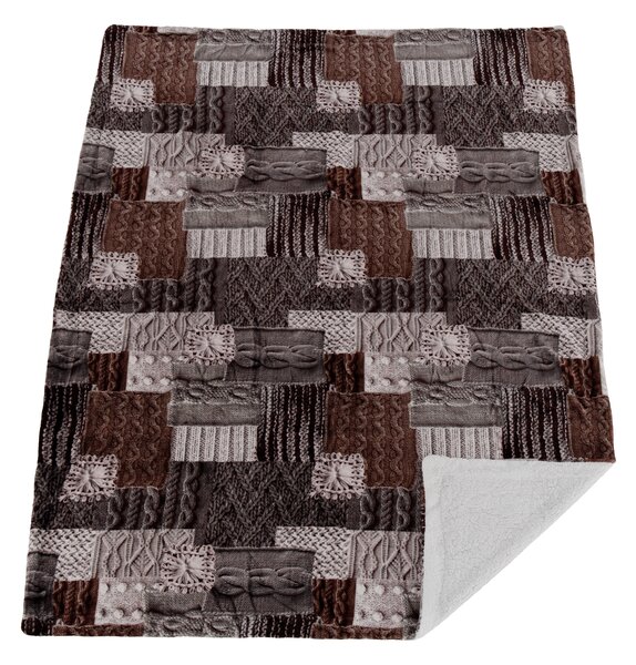 KONDELA Obojstranná baránková deka, biela, vzor patchwork, 150x200, SARTI