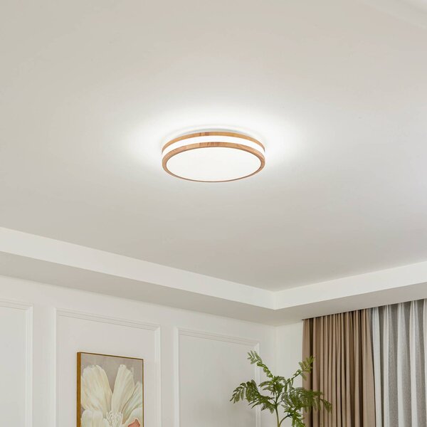 Lindby Stropné LED svetlo Emiva, Ø 40 cm, svetlé drevo,, Svetlé drevo, Obývacia izba / jedáleň, Drevo, Moderný, Závesné svietidlo