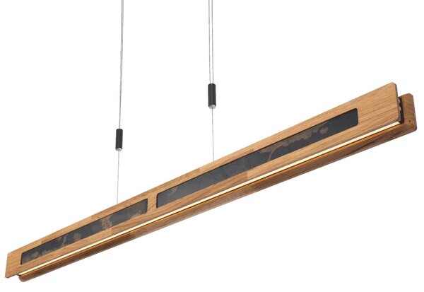 Elobra LED závesné svietidlo Chile S, dub/farebná bridlica, dĺžka 114 cm, Svetlé drevo, Obývacia izba / jedáleň, Drevo, Stropné svetlo