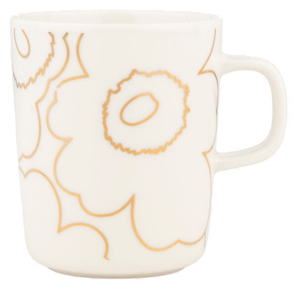 Marimekko Hrnček Oiva Piirto Unikko 0,25l, bielo-zlatý
