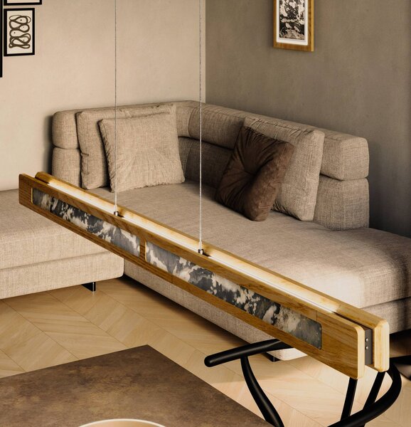 Elobra LED závesné svietidlo Chile S, dub/farebná bridlica, dĺžka 114 cm, Svetlé drevo, Obývacia izba / jedáleň, Drevo, Stropné svetlo