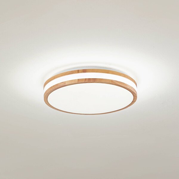 Lindby Stropné LED svetlo Emiva, Ø 40 cm, svetlé drevo,, Svetlé drevo, Obývacia izba / jedáleň, Drevo, Moderný, Závesné svietidlo