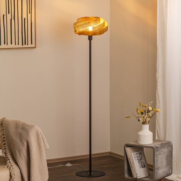 Stojacia lampa Vento, čierna/zlatá, kov, Ø 40 cm, E27, Mosadz / zlato, Obývacia izba / jedáleň, kov, Moderný, Stojaca lampa