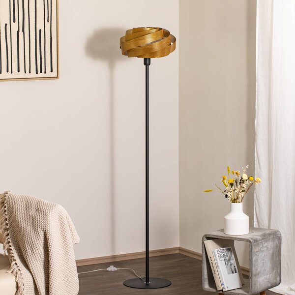 Stojacia lampa Vento, čierna/zlatá, kov, Ø 40 cm, E27, Mosadz / zlato, Obývacia izba / jedáleň, kov, Moderný, Stojaca lampa