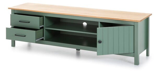 Zelený/v prírodnej farbe TV stolík z borovicového dreva 158x47 cm Miranda – Marckeric