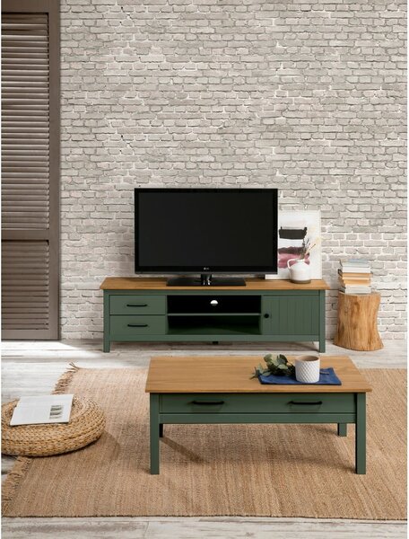 Zelený/v prírodnej farbe TV stolík z borovicového dreva 158x47 cm Miranda – Marckeric
