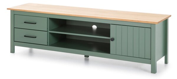 Zelený/v prírodnej farbe TV stolík z borovicového dreva 158x47 cm Miranda – Marckeric