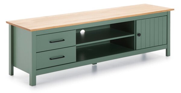 Zelený/v prírodnej farbe TV stolík z borovicového dreva 158x47 cm Miranda – Marckeric
