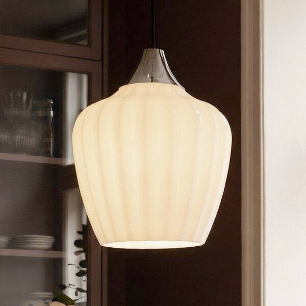 PR Home Závesné svietidlo Amalfi, opálovo biele, Ø 25 cm, sklo, zástrčka, Biela / opálová, Obývacia izba / jedáleň, Sklo, Škandinávsky, Závesné svietidlo