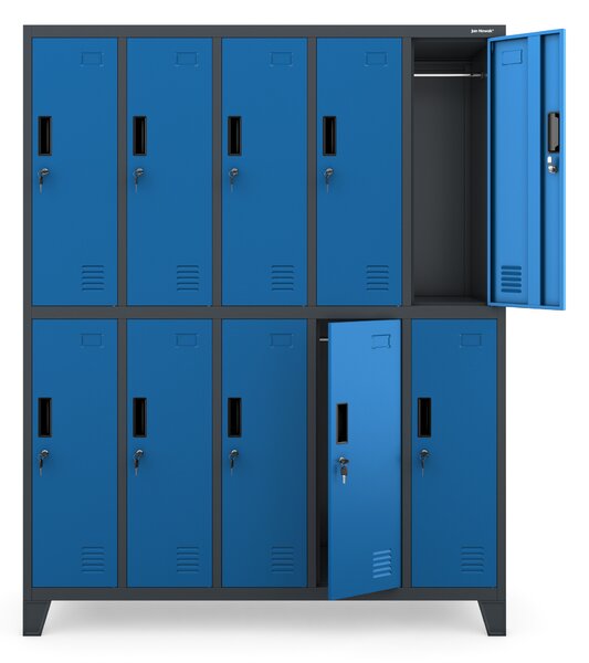 Sociálna BHP šatníková skriňa s 10 dverami BARTEK 1360 x 1720 x 450 mm, antracitovo-modrá