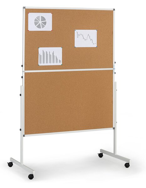 Mobilná informačná tabuľa, sklopná, korok, 1200 × 1500 mm
