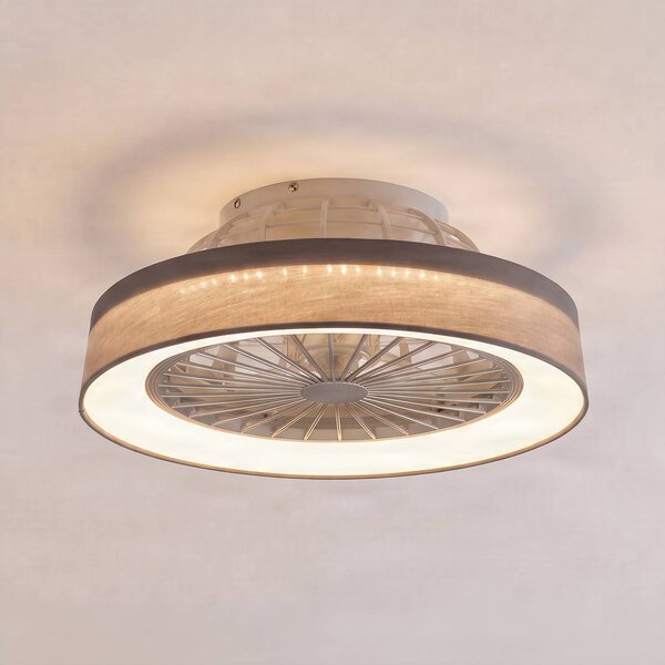 Lindby Stropný ventilátor Mace s LED osvetlením, sivý, Ø 47 cm, tichý,, Hliník / sivá / zinok, Obývacia izba / jedáleň, Plast, Moderný, Závesné svietidlo