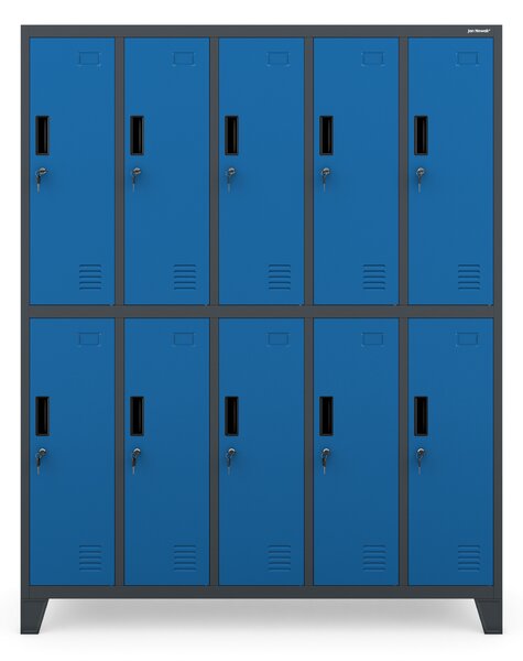 Sociálna BHP šatníková skriňa s 10 dverami BARTEK 1360 x 1720 x 450 mm, antracitovo-modrá
