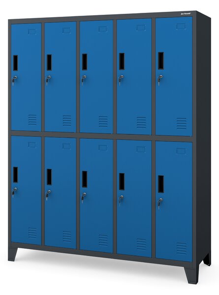 Sociálna BHP šatníková skriňa s 10 dverami BARTEK 1360 x 1720 x 450 mm, antracitovo-modrá