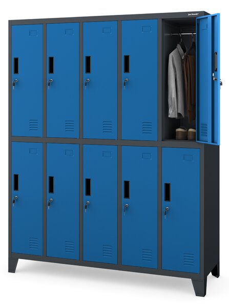 Sociálna BHP šatníková skriňa s 10 dverami BARTEK 1360 x 1720 x 450 mm, antracitovo-modrá